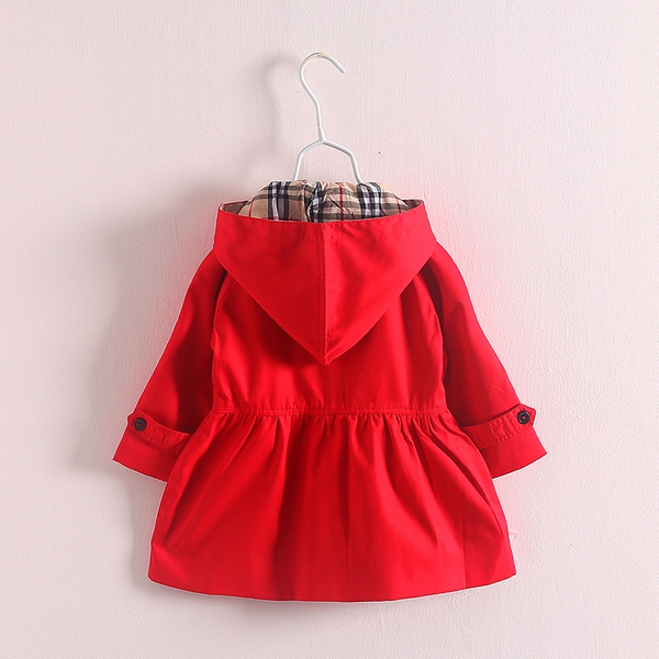 Ανοιξιάτικο μπουφάν με κουκούλα για παιδιά, κατάλληλο για κορίτσια σε κόκκινο και μπεζ χρώμα