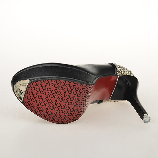 Дамски обувки с блестяща задна пета и висок ток в три цвята - червен бял черен 