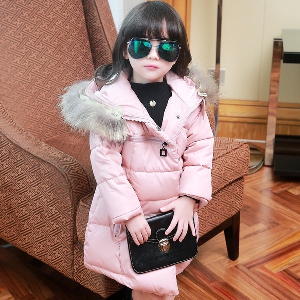 Детско зимно яке за момичета с качулка и пух - жълто, розово и черно