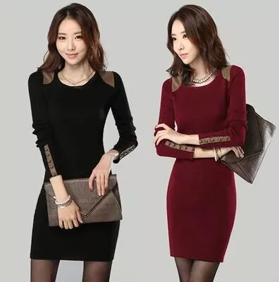 Дамска рокля с кожени елементи 