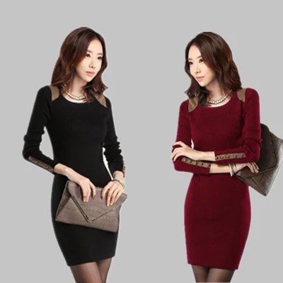 Дамска рокля с кожени елементи 