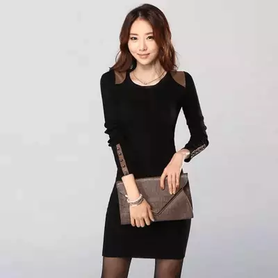 Дамска рокля с кожени елементи 