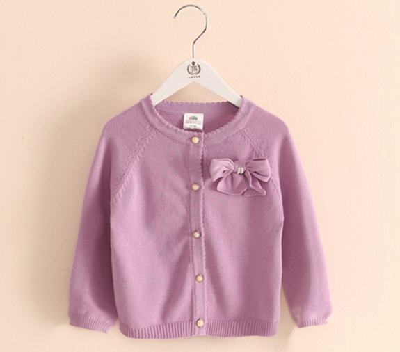 Детска пролетна жилетка с панделка за момичета - жълта, лилава, розова и зелена  