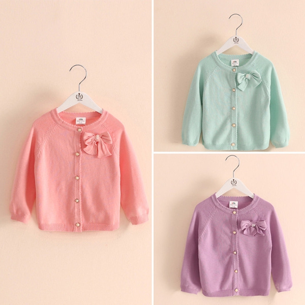 Детска пролетна жилетка с панделка за момичета - жълта, лилава, розова и зелена  