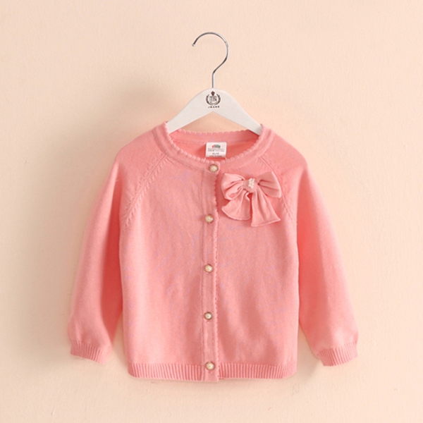 Детска пролетна жилетка с панделка за момичета - жълта, лилава, розова и зелена  