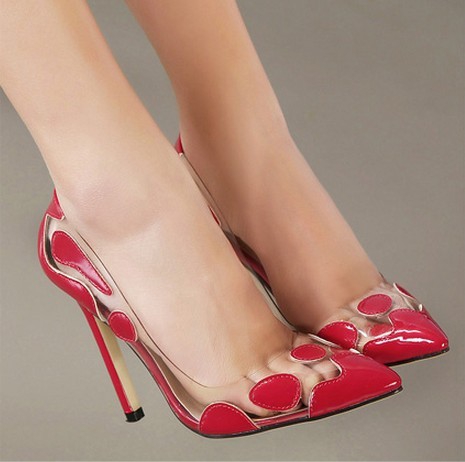 Дамски силиконови обувки с кожени принтчета и висок ток