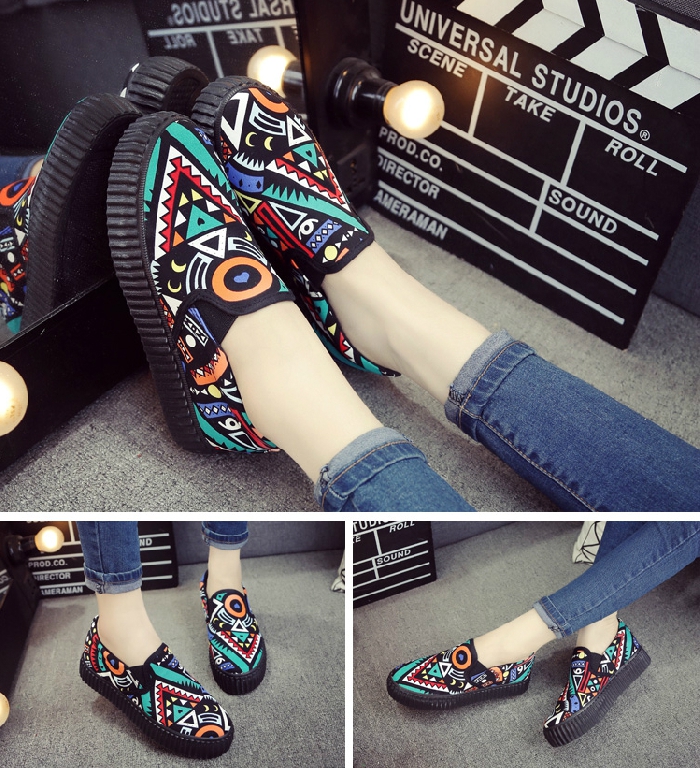 Γυναικεία  παπούτσια με σχέδια espadrili μαύρο ενδιάμεση σόλα