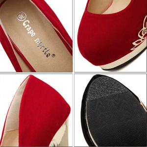 Дамски обувки със странично цвете и 12 сантиметров ток в два цвята черни и червени