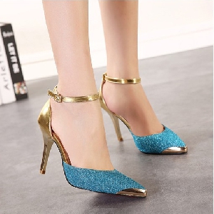 Дамски златни блестящи обувки с наситени цветове и заоблена предна част