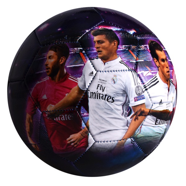 Футболна топка от изкуствена кожа с легендите на футбола от Реал Мадрид, Барселона - Серхио Рамос, Гарет Бейл, Меси