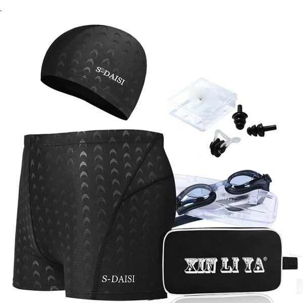 Плувен комплект - бански, очила, тапи за уши, щипка за нос и шапка - в несесер