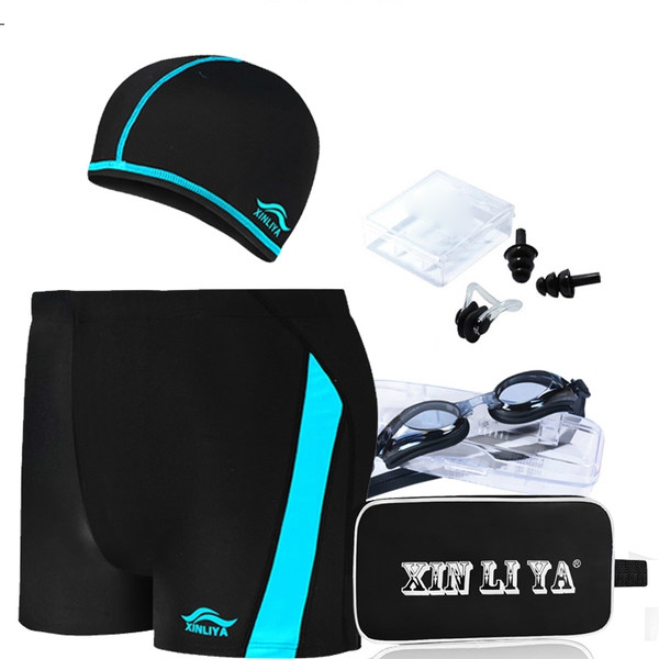 Плувен комплект - бански, очила, тапи за уши, щипка за нос и шапка - в несесер