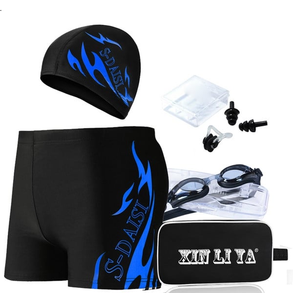 Плувен комплект - бански, очила, тапи за уши, щипка за нос и шапка - в несесер