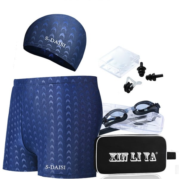 Плувен комплект - бански, очила, тапи за уши, щипка за нос и шапка - в несесер