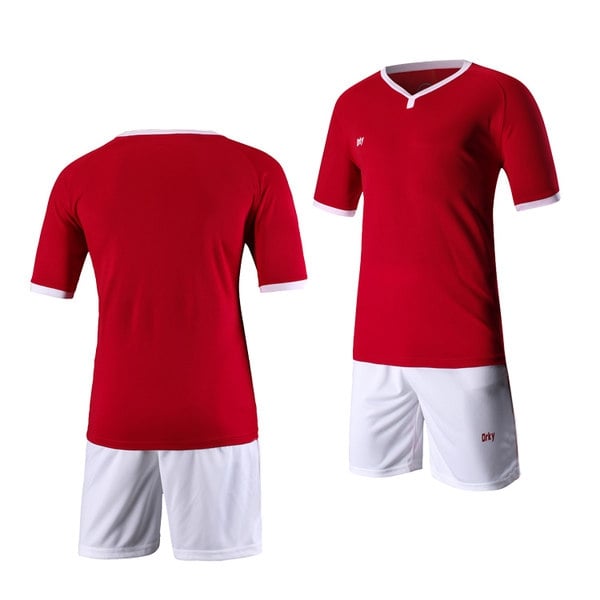 Мъжки футболен тренировъчен комплект от тениска с къс ръкав и панталони в оранжев, бял, червен, син и жълт цвят