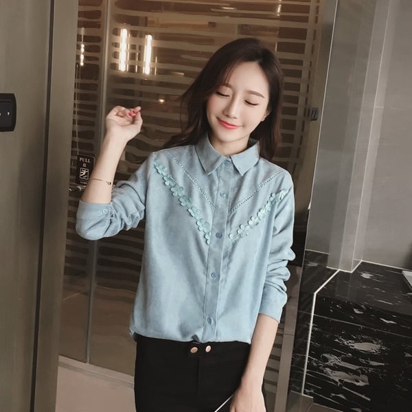 Τζιν πουκάμισο γυναικών με λουλούδια