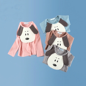 Детска пролетна блуза \'кученце\' - сив, розов, син и кафяв модел