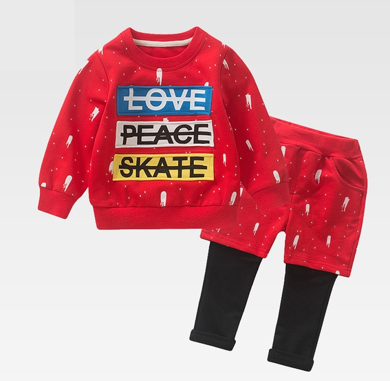 Παιδικό ελαστικό σετ μπλούζας με μακριά μανίκια και παντελόνι με κορδόνι - κόκκινο, μπλε, γκρι