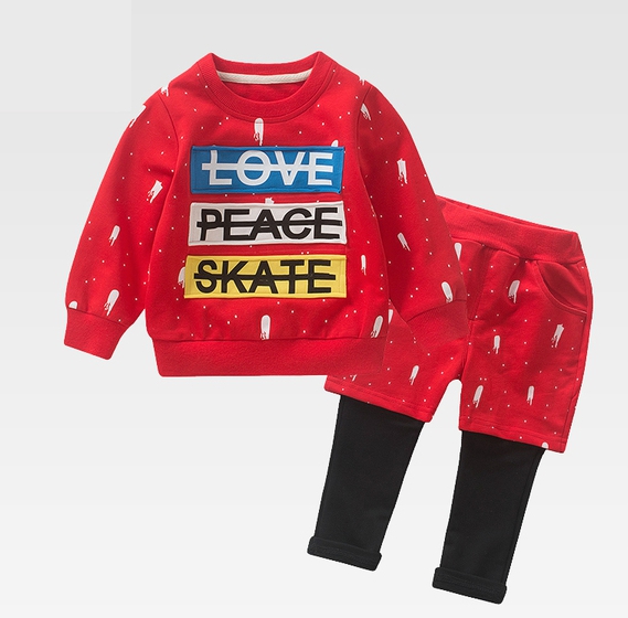 Παιδικό ελαστικό σετ μπλούζας με μακριά μανίκια και παντελόνι με κορδόνι - κόκκινο, μπλε, γκρι