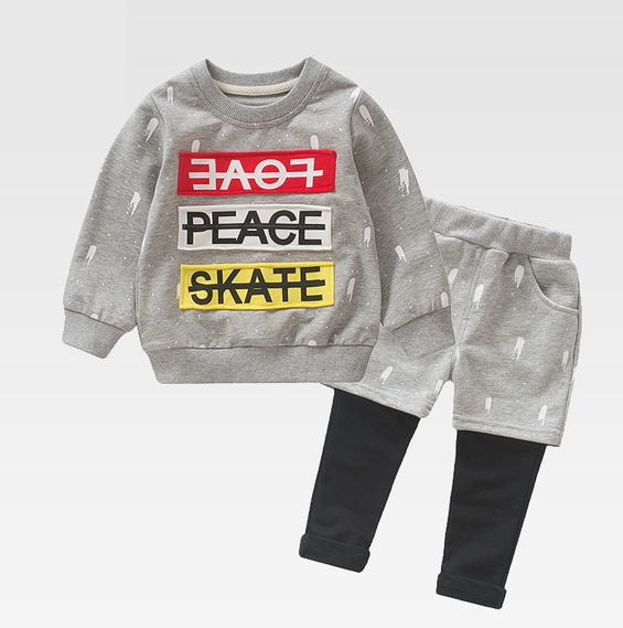 Παιδικό ελαστικό σετ μπλούζας με μακριά μανίκια και παντελόνι με κορδόνι - κόκκινο, μπλε, γκρι