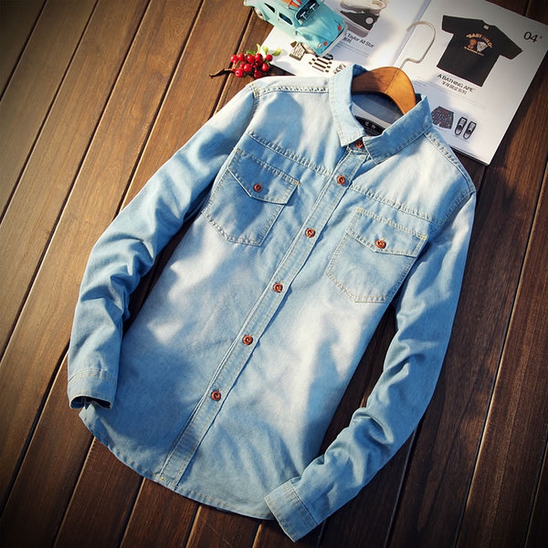 Мъжки ризи от деним с дълъг ръкав -  10 модела 