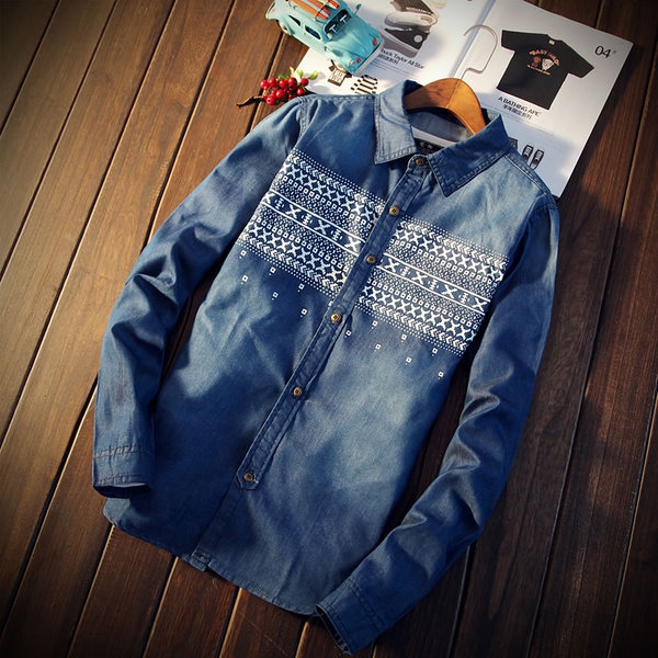 Мъжки ризи от деним с дълъг ръкав -  10 модела 