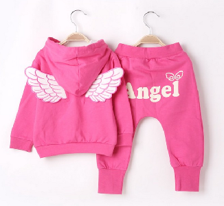 Топ модели детски пролетни комплекти от суитчър с качулка и панталони - светлосини и сини - Ангелски крила