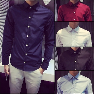Стилни мъжки ризи с дълъг ръкав и плътен цвят - 5 модела