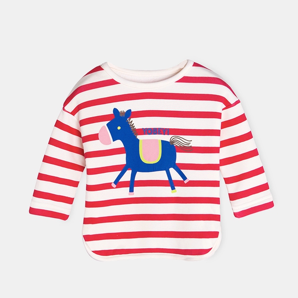 Детска раирана тениска с конче за момичета