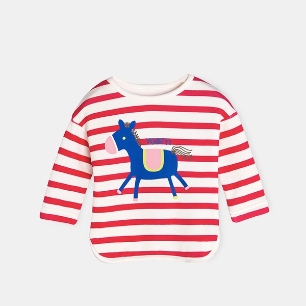 Детска раирана тениска с конче за момичета