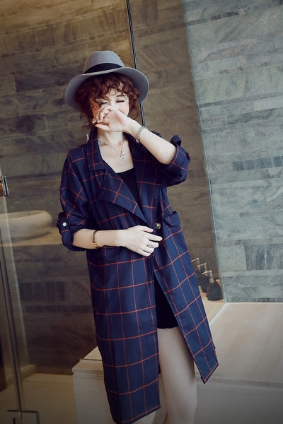 Γυναικείο   σακάκι  μακρύ - με καρό πράσινο