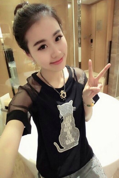 Μπλούζες με κοντό μανίκι -a μαύρο και άσπρο