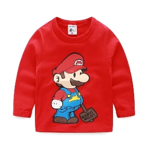 Παιδικό μπλουζάκη με μακρύ μανίκι T-shirt Super Mario σε μπλε, κίτρινο, κόκκινο και πράσινο χρώμα