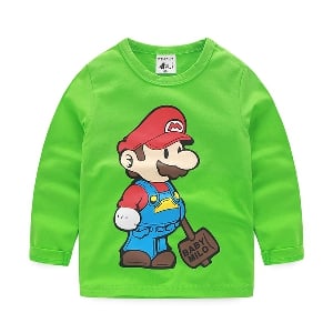 Παιδικό μπλουζάκη με μακρύ μανίκι T-shirt Super Mario σε μπλε, κίτρινο, κόκκινο και πράσινο χρώμα