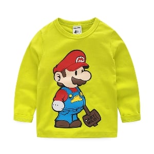 Παιδικό μπλουζάκη με μακρύ μανίκι T-shirt Super Mario σε μπλε, κίτρινο, κόκκινο και πράσινο χρώμα