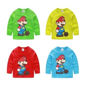 Παιδικό μπλουζάκη με μακρύ μανίκι T-shirt Super Mario σε μπλε, κίτρινο, κόκκινο και πράσινο χρώμα