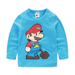 Παιδικό μπλουζάκη με μακρύ μανίκι T-shirt Super Mario σε μπλε, κίτρινο, κόκκινο και πράσινο χρώμα