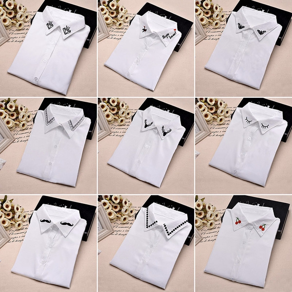  λευκό πουκάμισο με διαφορετικές κεντήματα για τη άνοιξη