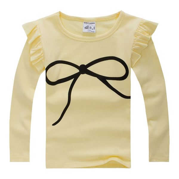 Детска пролетна модерна тениска с дълги ръкави за момичета - лилава, жълта, розова, синя