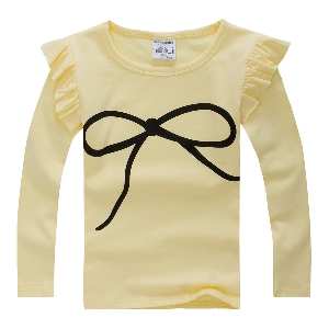 Детска пролетна модерна тениска с дълги ръкави за момичета - лилава, жълта, розова, синя
