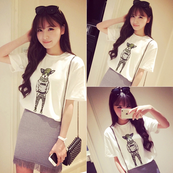 Άνοιξη μπλούζα με στάμπα - Λευκό, Μαύρο και Γκρι