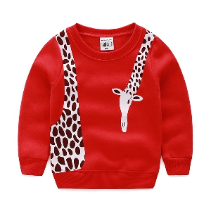 Детски пролетен пуловер - червен с жираф