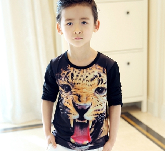 Детска тениска с анимиран Лъв - черна и бяла