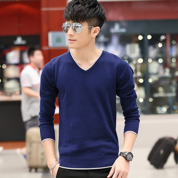 Мъжка блуза с V-образна яка - в много различни цветове с кадифе и без