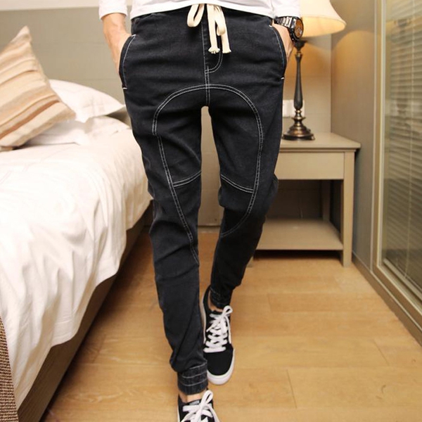 Небрежни мъжки шалвари в черен цвят 