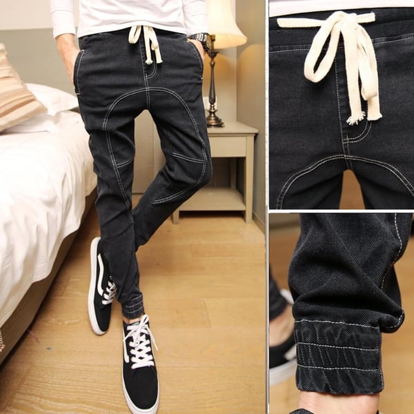 Небрежни мъжки шалвари в черен цвят 