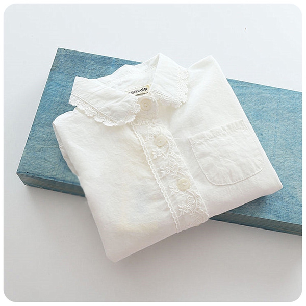 Παιδικά λευκά πουκάμισα με μακρύ μανίκι για κορίτσια