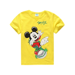 Детска тениска с къс ръкав \'Мики Маус\' - жълта, зелена, сива, синя, бяла и розова