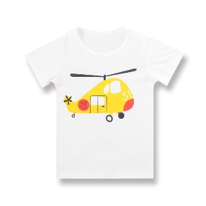 Детска лятна тениска с къс ръкав с анимации - динозавър, диня, хеликоптер, бяла, лилава, оранжева