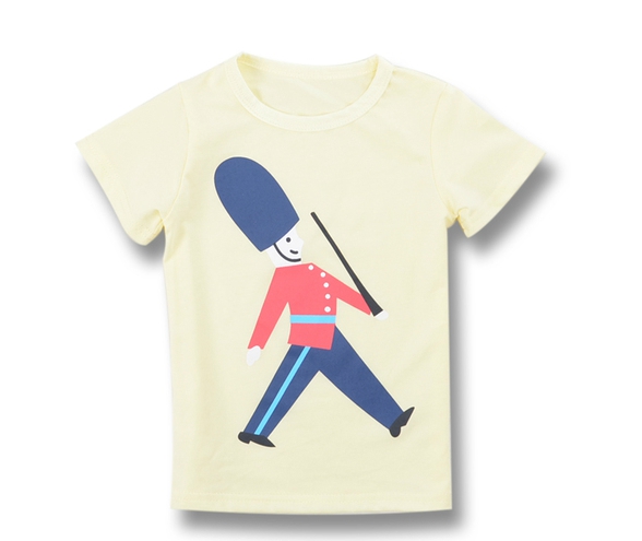 Παιδικό καλοκαιρινό κοντό μανίκι T-shirt με κινούμενα σχέδια - δεινόσαυρος, καρπούζι, ελικόπτερο, λευκό, μωβ, πορτοκαλί χρώμα